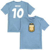 Lionel Messi Argentina National Team Vive La Fete Youth Player Name & Number Color Badge T-Shirt Light Blue