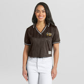 San Diego Padres WEAR by Erin Andrews Women's Cropped Polo - Brown - MLB on Sale
