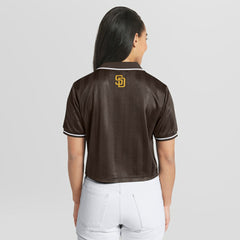 San Diego Padres WEAR by Erin Andrews Women's Cropped Polo - Brown - MLB on Sale