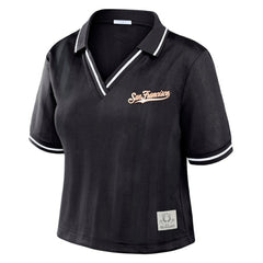 San Francisco Giants WEAR by Erin Andrews Women's Cropped Polo - Black - MLB Sale