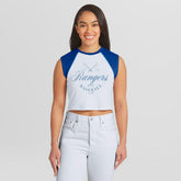 Texas Rangers WEAR by Erin Andrews Women's Cooperstown Cropped Raglan Tank Top - White - MLB Online