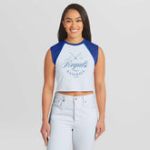 Kansas City Royals WEAR by Erin Andrews Women's Cooperstown Cropped Raglan Tank Top - White - MLB Discount