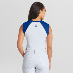 Los Angeles Dodgers WEAR by Erin Andrews Women's Cooperstown Cropped Raglan Tank Top - White - MLB Sale