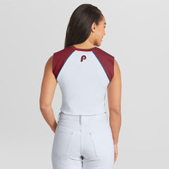 Philadelphia Phillies WEAR by Erin Andrews Women's Cooperstown Cropped Raglan Tank Top - White - MLB Sale