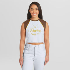 San Diego Padres WEAR by Erin Andrews Women's Cooperstown Cropped Raglan Tank Top - White - MLB Online