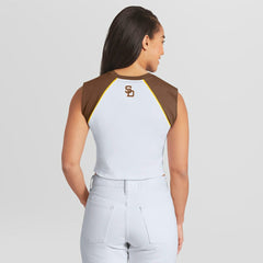 San Diego Padres WEAR by Erin Andrews Women's Cooperstown Cropped Raglan Tank Top - White - MLB Online