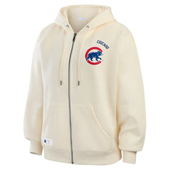 Chicago Cubs WEAR by Erin Andrews Women's Full-Zip Hoodie - Cream - MLB Sale