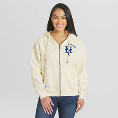 New York Mets WEAR by Erin Andrews Women's Full-Zip Hoodie - Cream - MLB Lifestyle