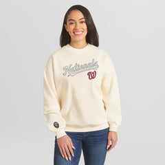Washington Nationals WEAR by Erin Andrews Women's Heavyweight Crew Neck Sweatshirt - Cream - MLB Sale