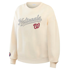 Washington Nationals WEAR by Erin Andrews Women's Heavyweight Crew Neck Sweatshirt - Cream - MLB Sale