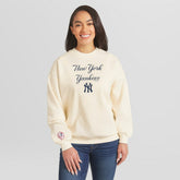 New York Yankees WEAR by Erin Andrews Women's Heavyweight Crew Neck Sweatshirt - Cream - MLB Lifestyle