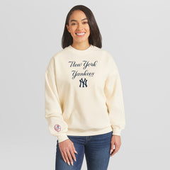 New York Yankees WEAR by Erin Andrews Women's Heavyweight Crew Neck Sweatshirt - Cream - MLB Lifestyle