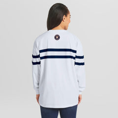 Houston Astros WEAR by Erin Andrews Women's Oversized Long Sleeve Striped T-Shirt - White - MLB Discount