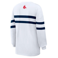 Boston Red Sox WEAR by Erin Andrews Women's Oversized Long Sleeve Striped T-Shirt - White - MLB on Sale