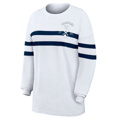 Cleveland Guardians WEAR by Erin Andrews Women's Oversized Long Sleeve Striped T-Shirt - White - MLB Lifestyle