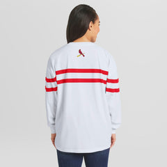 St. Louis Cardinals WEAR by Erin Andrews Women's Oversized Long Sleeve Striped T-Shirt - White - MLB Online