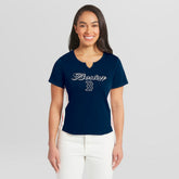 Boston Red Sox WEAR by Erin Andrews Women's Notch Neck Cropped T-Shirt - Navy - MLB on Sale