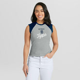Detroit Tigers WEAR by Erin Andrews Women's Cropped Raglan Tank Top - Heather Gray - MLB Discount