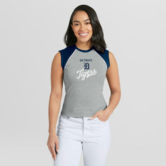 Detroit Tigers WEAR by Erin Andrews Women's Cropped Raglan Tank Top - Heather Gray - MLB Discount