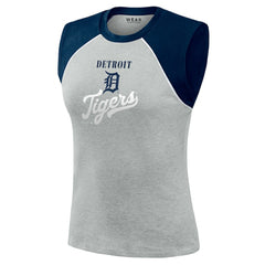 Detroit Tigers WEAR by Erin Andrews Women's Cropped Raglan Tank Top - Heather Gray - MLB Discount