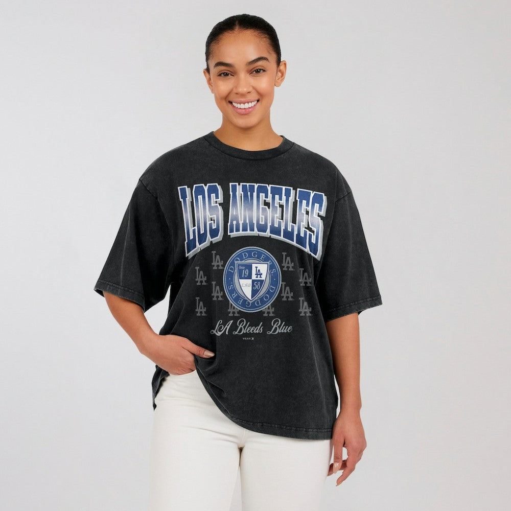 Los Angeles Dodgers WEAR by Erin Andrews Women's Oversized Boyfriend T-Shirt - Black - MLB on Sale