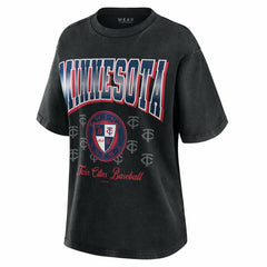 Minnesota Twins WEAR by Erin Andrews Women's Oversized Boyfriend T-Shirt - Black - MLB Lifestyle