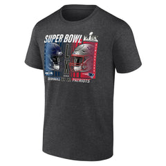 Fanatics New England Patriots vs. Seattle Seahawks Super Bowl LX Big & Tall Final Battle Dueling T-Shirt Heather Charcoal