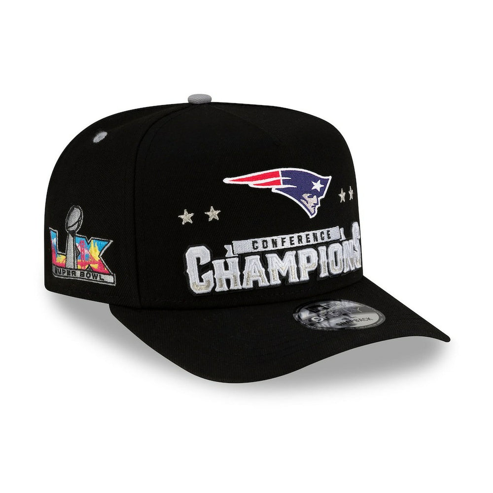 New England Patriots New Era 2025 AFC Champions Locker Room Trophy Collection A-Frame 9FIFTY Snapback Hat Black