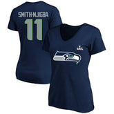 Fanatics Jaxon Smith-Njigba Seattle Seahawks Women's Super Bowl LX Patch Plus Size Name & Number V-Neck T-Shirt College Navy