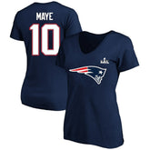 Fanatics Drake Maye New England Patriots Women's Super Bowl LX Patch Plus Size Name & Number V-Neck T-Shirt Navy