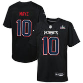 Nike Drake Maye New England Patriots Youth Super Bowl LX Patch Carbon Fashion Game Jersey Black