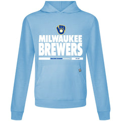 Milwaukee Brewers Levelwear Relay Center Stage Long Sleeve Hooded T-Shirt - Light Blue - MLB Discount