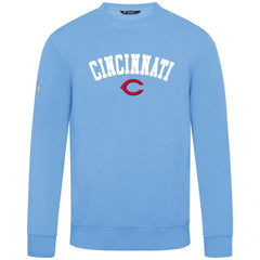 Cincinnati Reds Levelwear Zane Felt Arch Pullover Sweatshirt - Light Blue - MLB Lifestyle