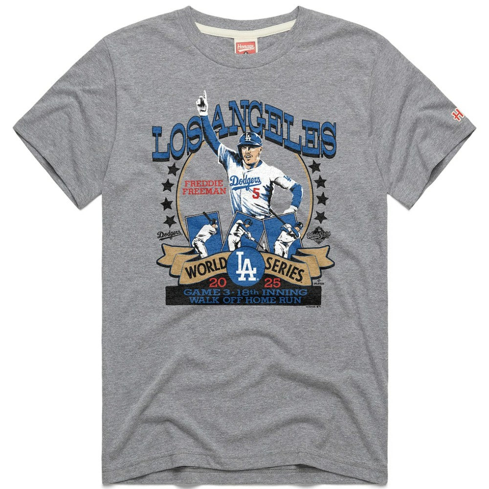 Freddie Freeman Los Angeles Dodgers Homage Unisex 2026 Gold Collection Walk Off Tri-Blend T-Shirt - Gray - MLB on Sale