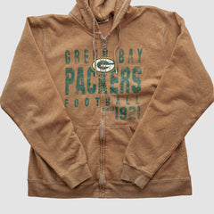 Fanatics Green Bay Packers NFL 2000s Hooded Full Zip Sweatshirt Tan Vintage