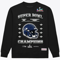 Mitchell & Ness Seattle Seahawks Super Bowl LX Champions Helmet Sweatshirt Black