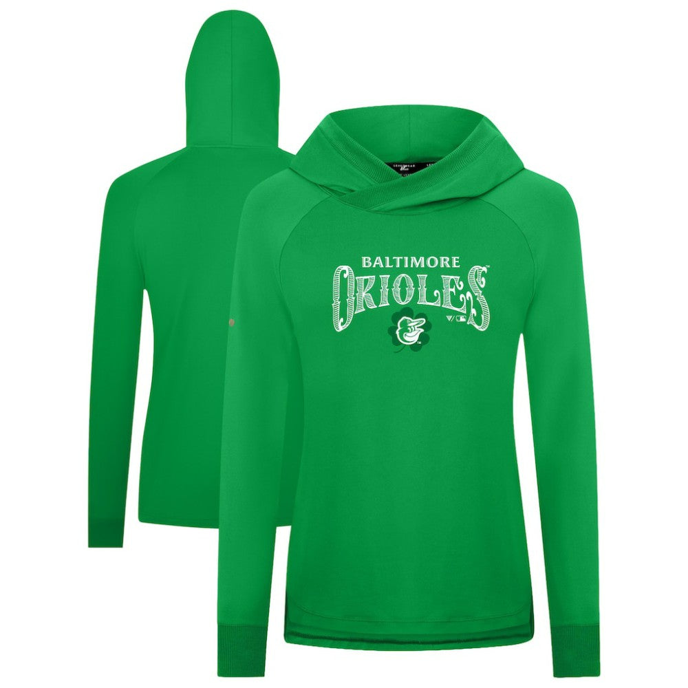 Baltimore Orioles Levelwear Women's St. Patrick's Day Slender Raglan Hoodie - Green - MLB Lifestyle