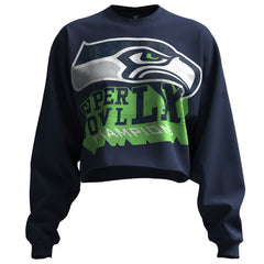 Seattle Seahawks Spirit Jersey Women's Super Bowl LX Champions Cropped Long Sleeve T-Shirt College Navy
