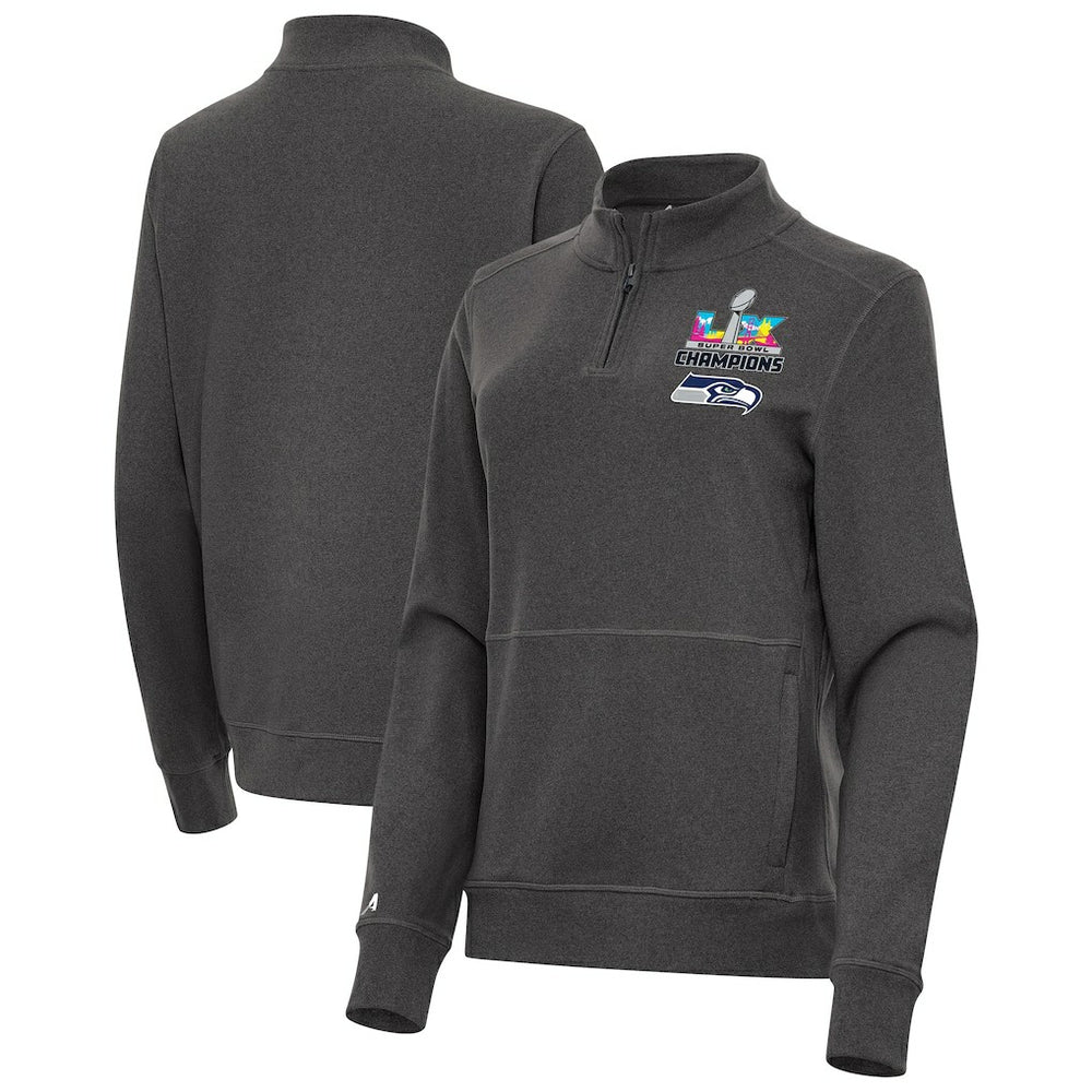 Seattle Seahawks Antigua Women's Super Bowl LX Champions Crush Quarter-Zip Pullover Charcoal