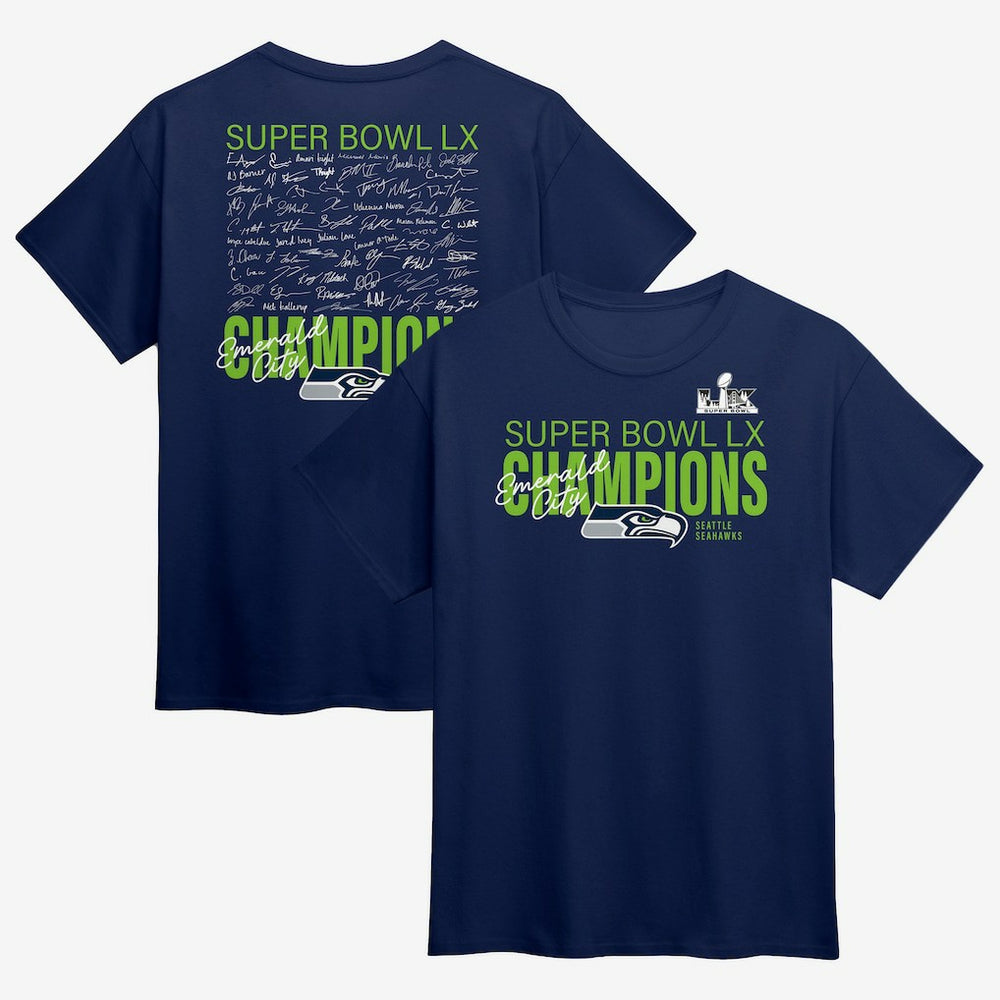Fanatics Seattle Seahawks Super Bowl LX Champions Big & Tall Autograph Signing Roster T-Shirt College Navy