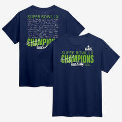 Fanatics Seattle Seahawks Super Bowl LX Champions Big & Tall Autograph Signing Roster T-Shirt College Navy