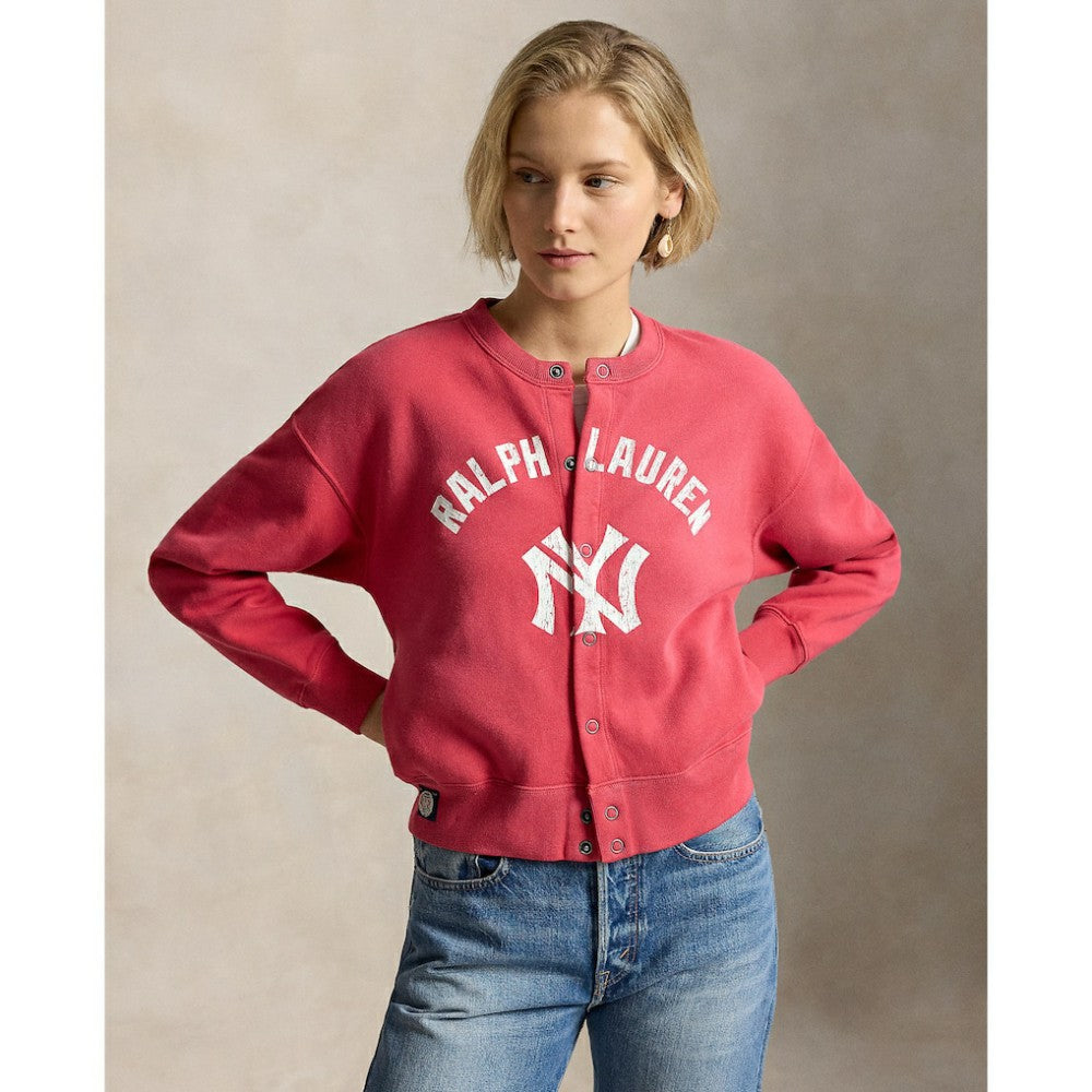 Yankees Polo Ralph Lauren Women's Seasonal Knit Full-Snap Cardigan - Red - MLB Sale