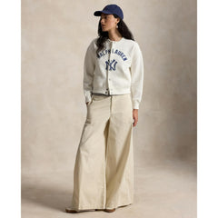 Yankees Polo Ralph Lauren Women's Seasonal Knit Full-Snap Cardigan - White - MLB Lifestyle