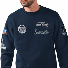 Seattle Seahawks Starter Two-Time Super Bowl Champions Classic Fleece Sweatshirt College Navy