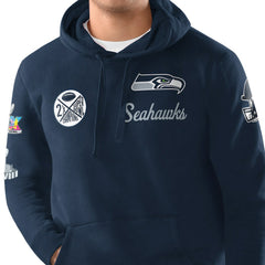 Seattle Seahawks Starter Two-Time Super Bowl Champions Classic Fleece Hoodie College Navy