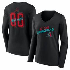 Arizona Diamondbacks Women's Hustle Personalized Name & Number Long Sleeve V-Neck T-Shirt - Black - MLB Sale