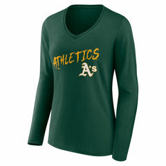 Athletics Women's Hustle Personalized Name & Number Long Sleeve V-Neck T-Shirt - Green - MLB Discount