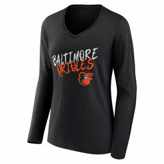 Baltimore Orioles Women's Hustle Personalized Name & Number Long Sleeve V-Neck T-Shirt - Black - MLB Discount
