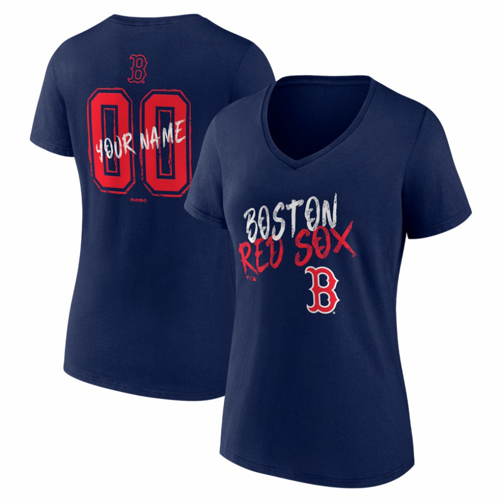 Boston Red Sox Women's Hustle Personalized Name & Number V-Neck T-Shirt - Navy - MLB Online
