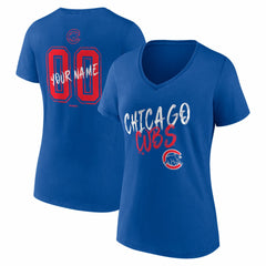 Chicago Cubs Women's Hustle Personalized Name & Number V-Neck T-Shirt - Royal - MLB Lifestyle